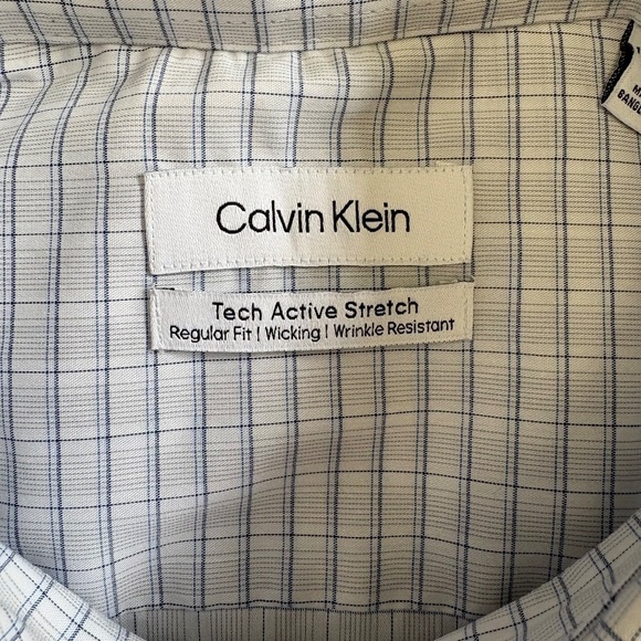 Calvin Klein Dress Shirt, Stretch, White/Blue Plaid, Neck, 17-17 1/2, 34/35, NWT - Picture 8 of 16